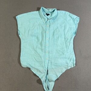 Talbots Petite Linen Button Down Sleeveless Shirt Bodysuit Top Medium‎